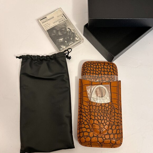 🔥 Luxury 3-Cigar Leather Case & Stainless Steel Cutter Set – Croc Embossed Brow - Picture 1 of 9